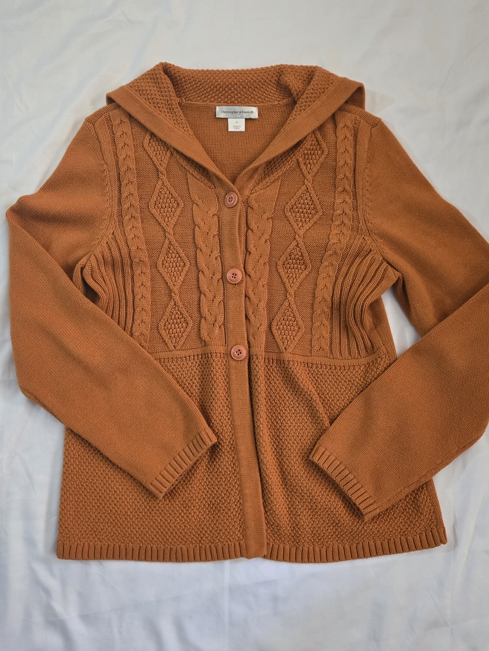 Christopher & Banks Orange Cable-Knit Hooded Sweater